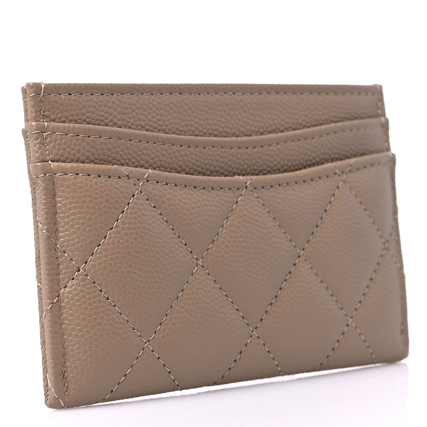 Caviar Quilted Card Holder Dark Beige