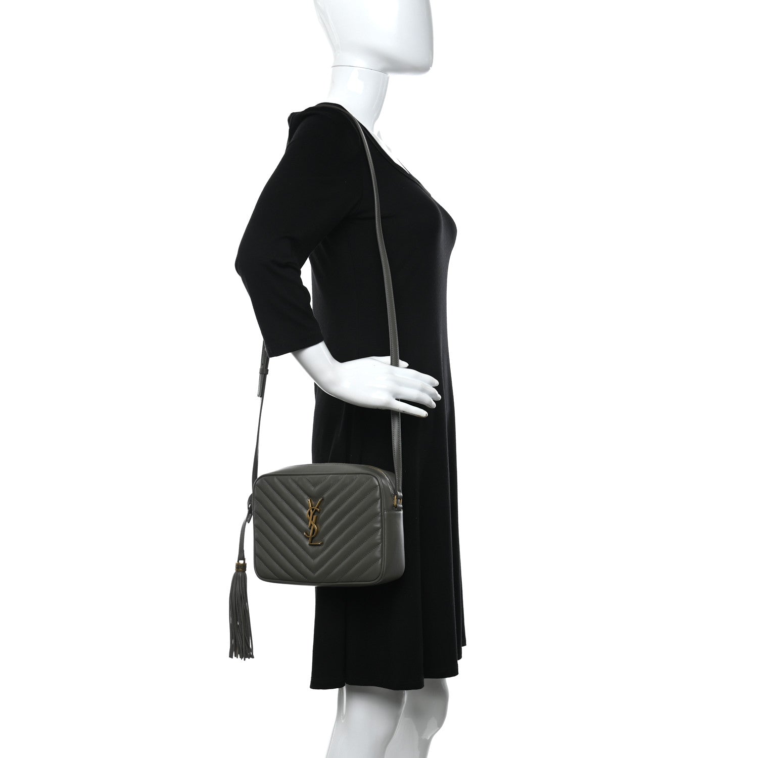 Saint Laurent Calfskin Matelasse Monogram Lou Camera Bag Grey Kaki 2 of 10