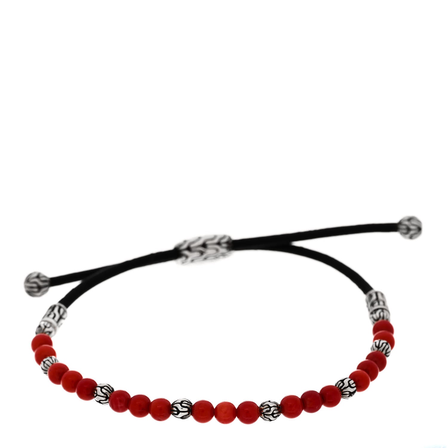 John Hardy Sterling Silver Red Coral Classic Chain Bead Cord Bracelet Black 1 of 4