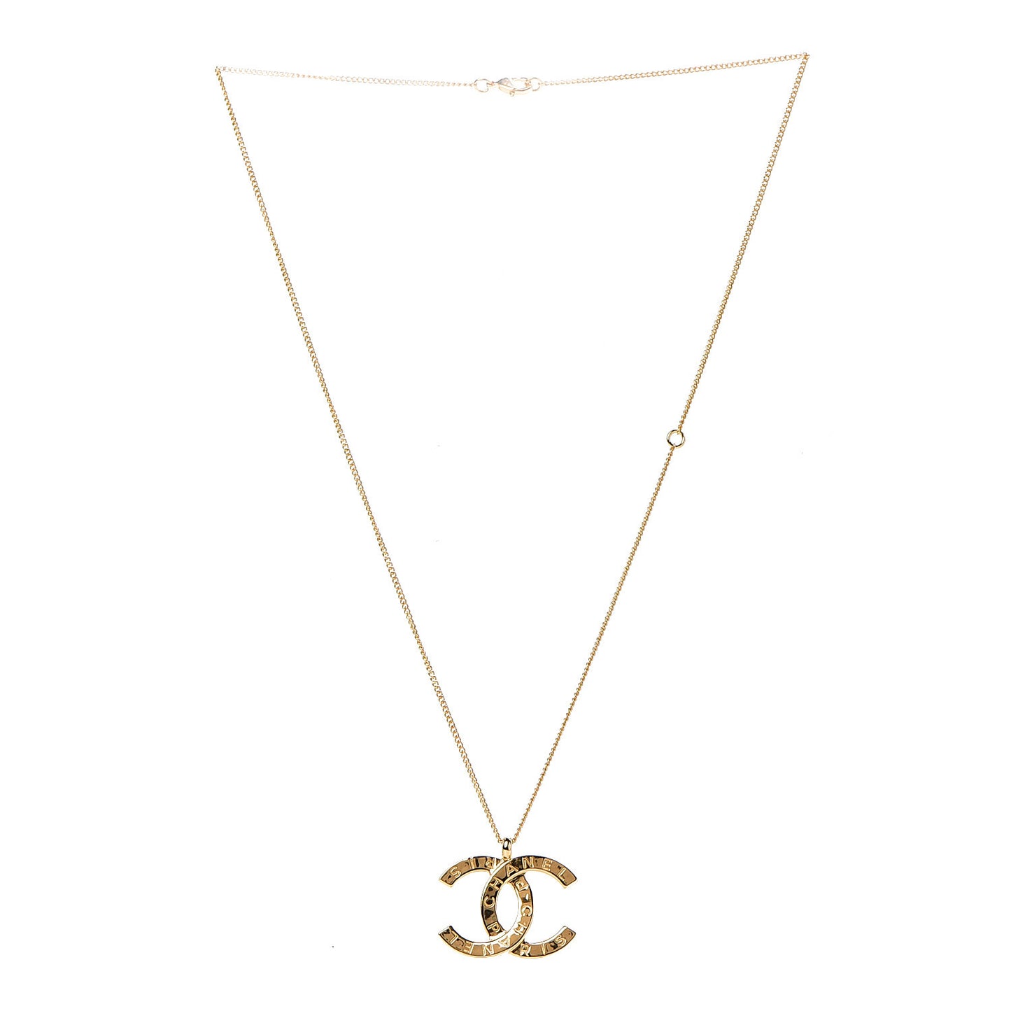 Metal CC Paris Button Necklace Gold