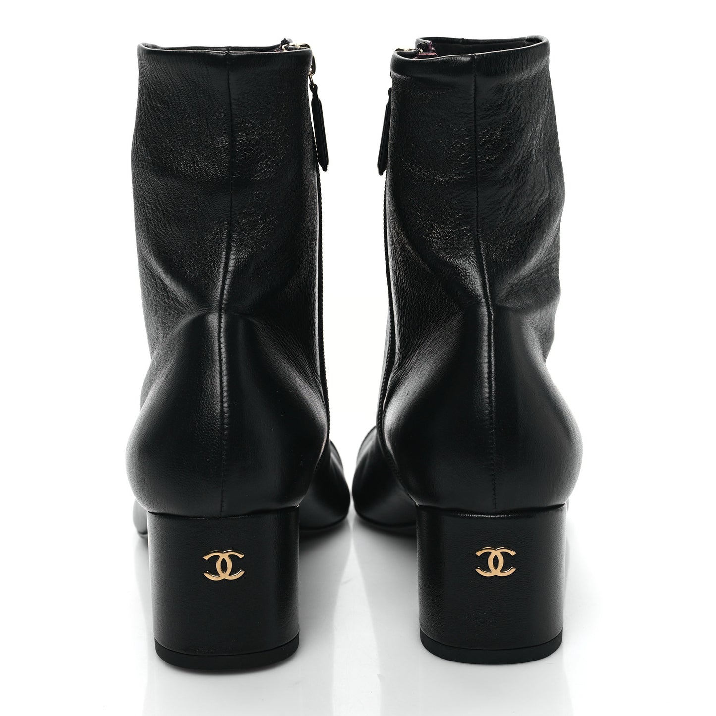 Stretch Lambskin Patent Calfskin Cap Toe CC Short Boots 41 Black
