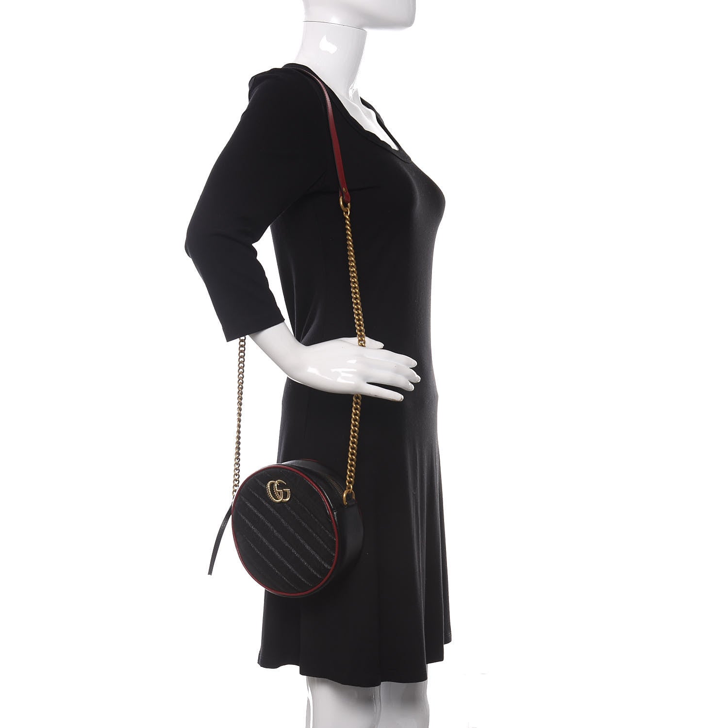 Gucci Vintage Effect Calfskin Matelasse Diagonal Mini Torchon GG Marmont Round Shoulder Bag Black Romantic Cherry 2 of 10