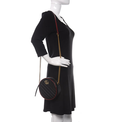 Gucci Vintage Effect Calfskin Matelasse Diagonal Mini Torchon GG Marmont Round Shoulder Bag Black Romantic Cherry 2 of 10