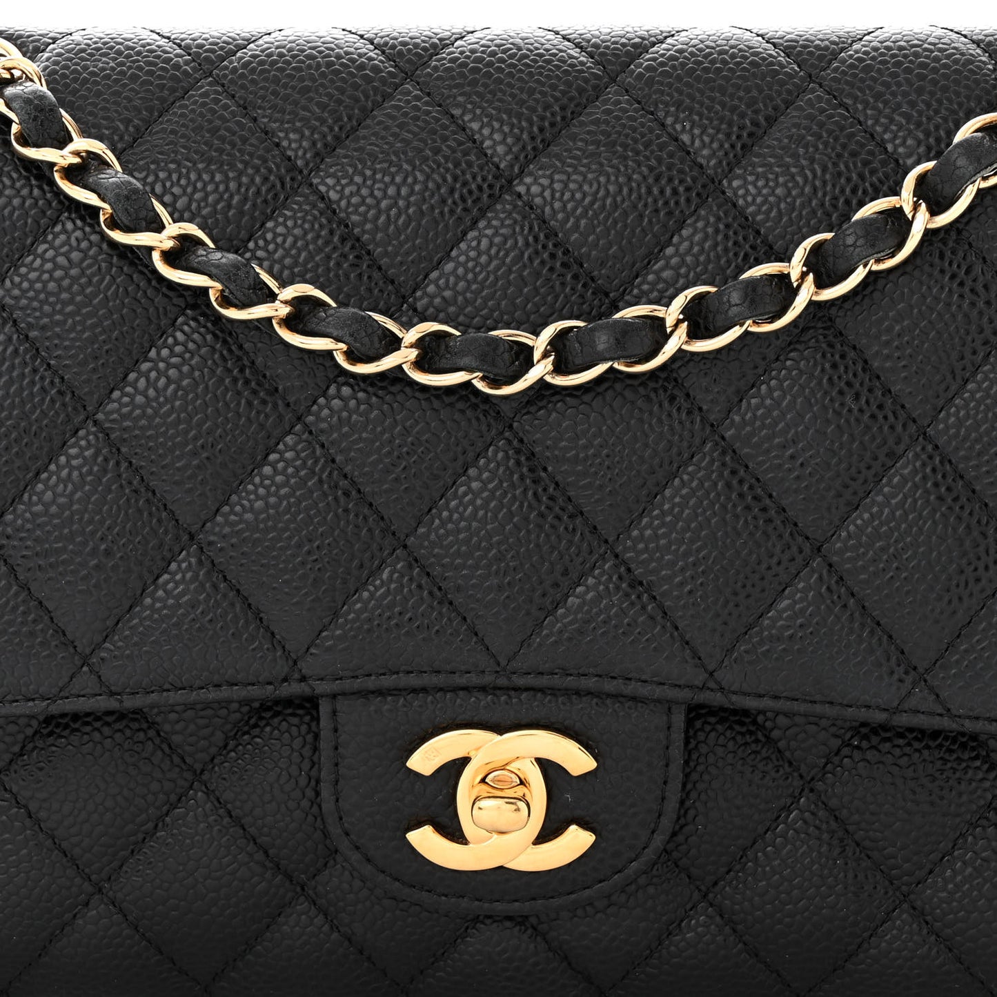 Caviar Quilted Medium Double Flap Black
