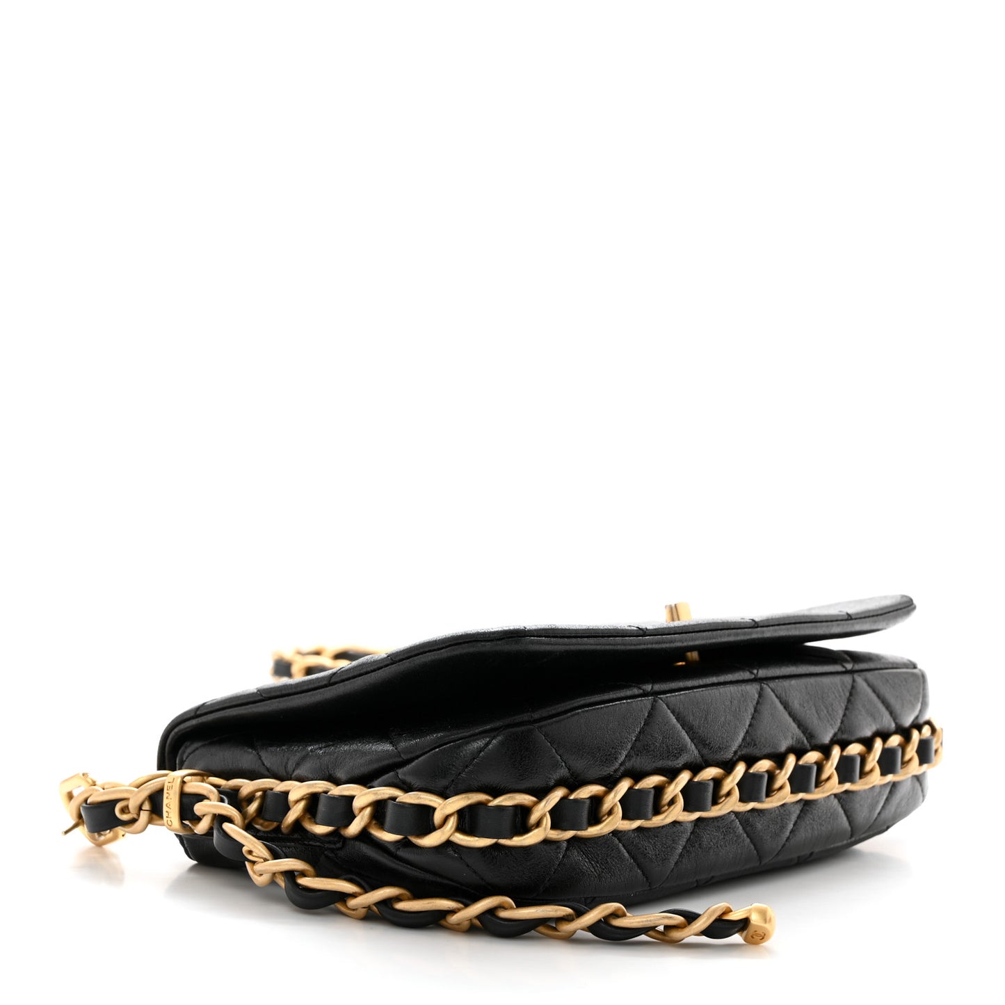 Shiny Lambskin Quilted Chain Around Flap Bag Black
