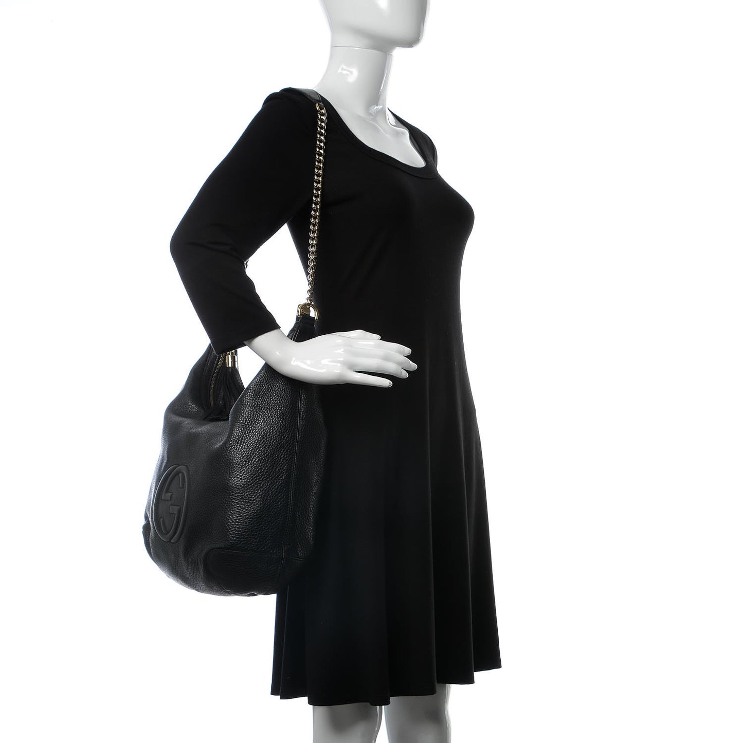 Pebbled Calfskin Medium Soho Chain Hobo Black