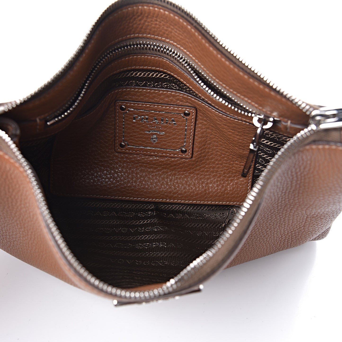 Vitello Daino Zippered Crossbody Bag Brandy