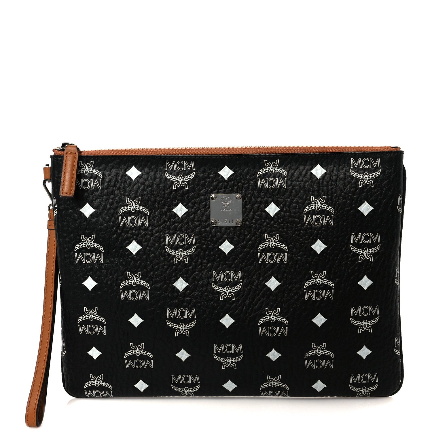 MCM Visetos Medium Stark Wristlet Pouch Black Cognac 1 of 9