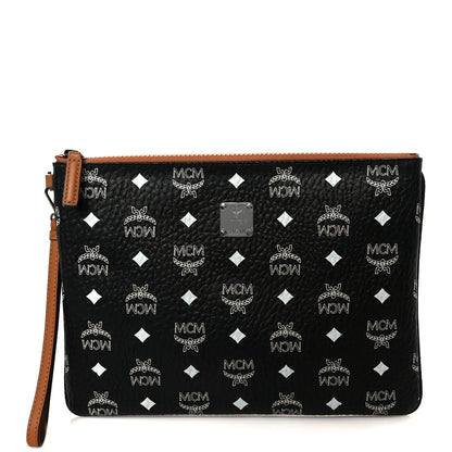 MCM Visetos Medium Stark Wristlet Pouch Black Cognac 1 of 9