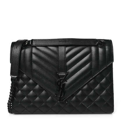 Saint Laurent Grain De Poudre Textured Mixed Matelasse Triquilt Medium Monogram Monochrome Satchel Black 1 of 9