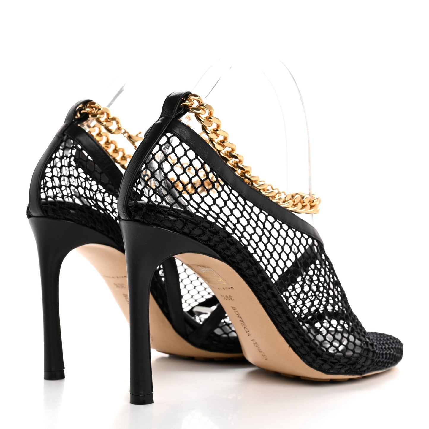 Mesh Nappa Chunky Chain Sandals 39.5 Black