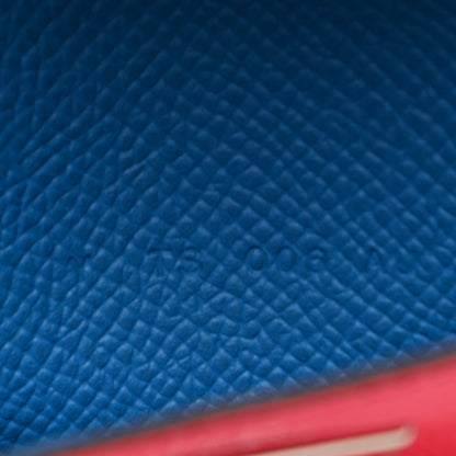 Hermes Epsom Tri-Color Kelly Pocket Compact Wallet Rouge Coeur Rose Extreme Bleu Zanzibar 7 of 7