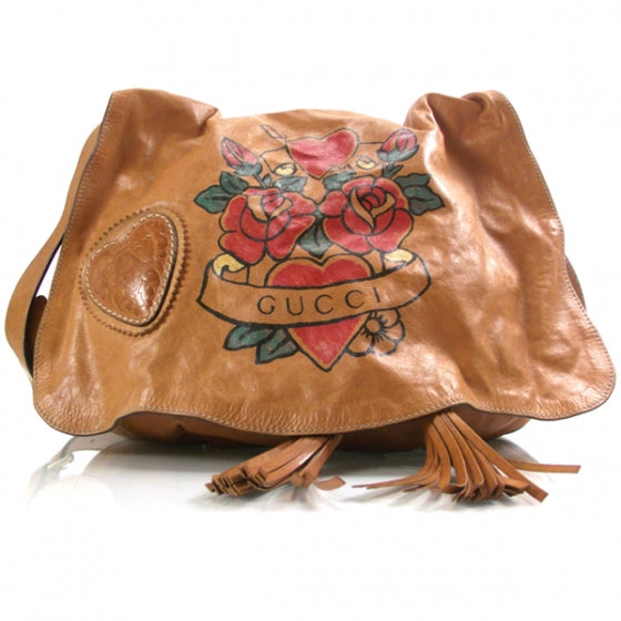 Gucci Calfskin Tattoo Heart Tribeca Messenger Bag Tan 1 of 9
