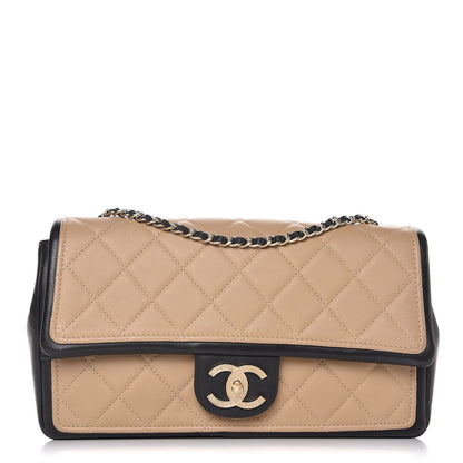 Chanel Calfskin Quilted Medium Graphic Flap Beige Black 1 of 8