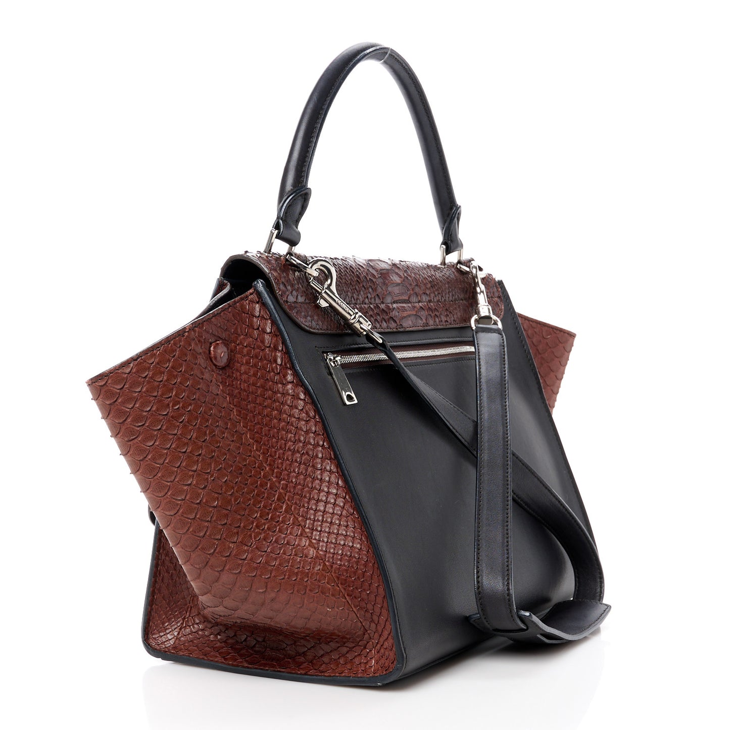 Snakeskin Calfskin Large Trapeze Black Red