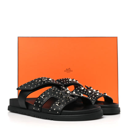Hermes Calfskin Medor Studded Womens Chypre Sandals 38 Black 10 of 10
