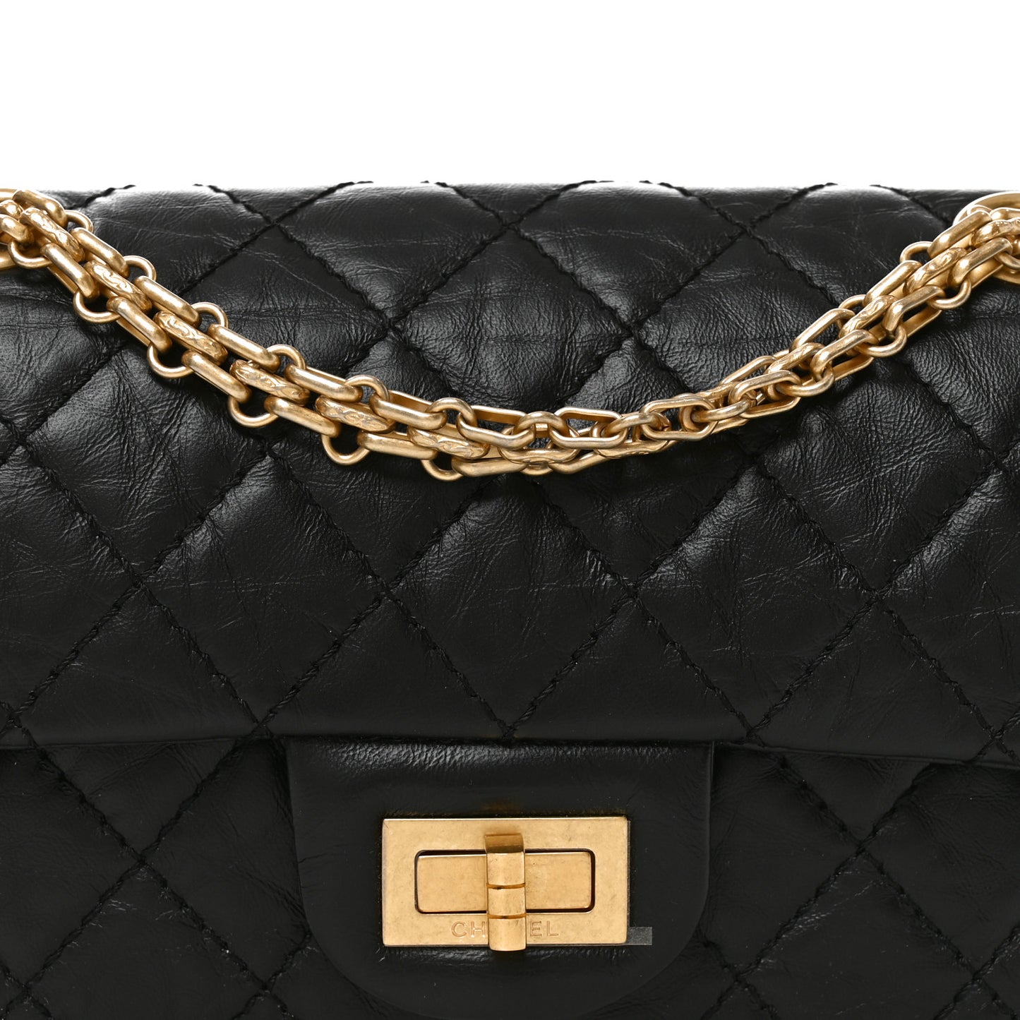 Aged Calfskin Quilted 2.55 Reissue Mini Flap Black