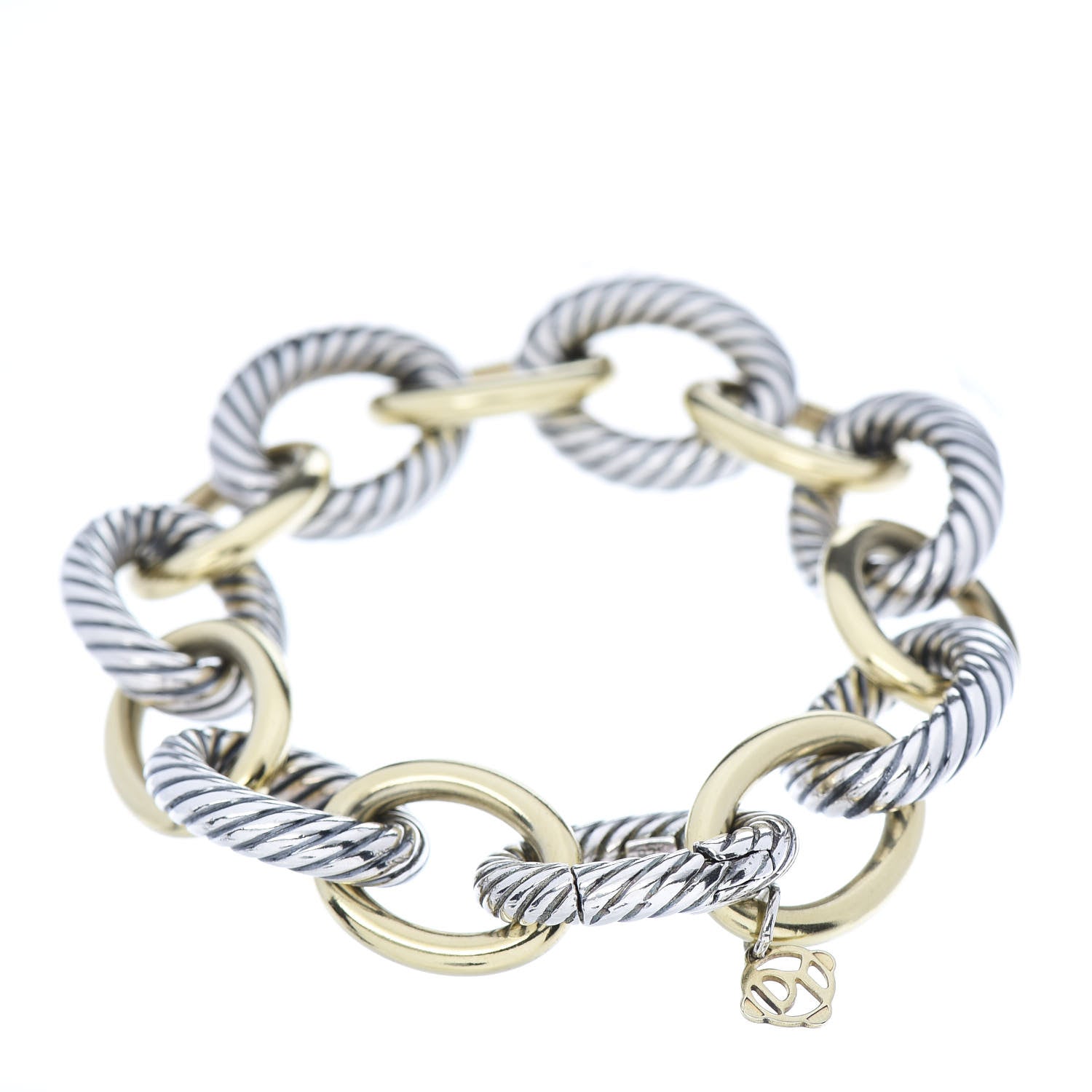 David Yurman Sterling Silver 18K Yellow Gold 17mm Extra Large Oval Link Bracelet 3 of 6
