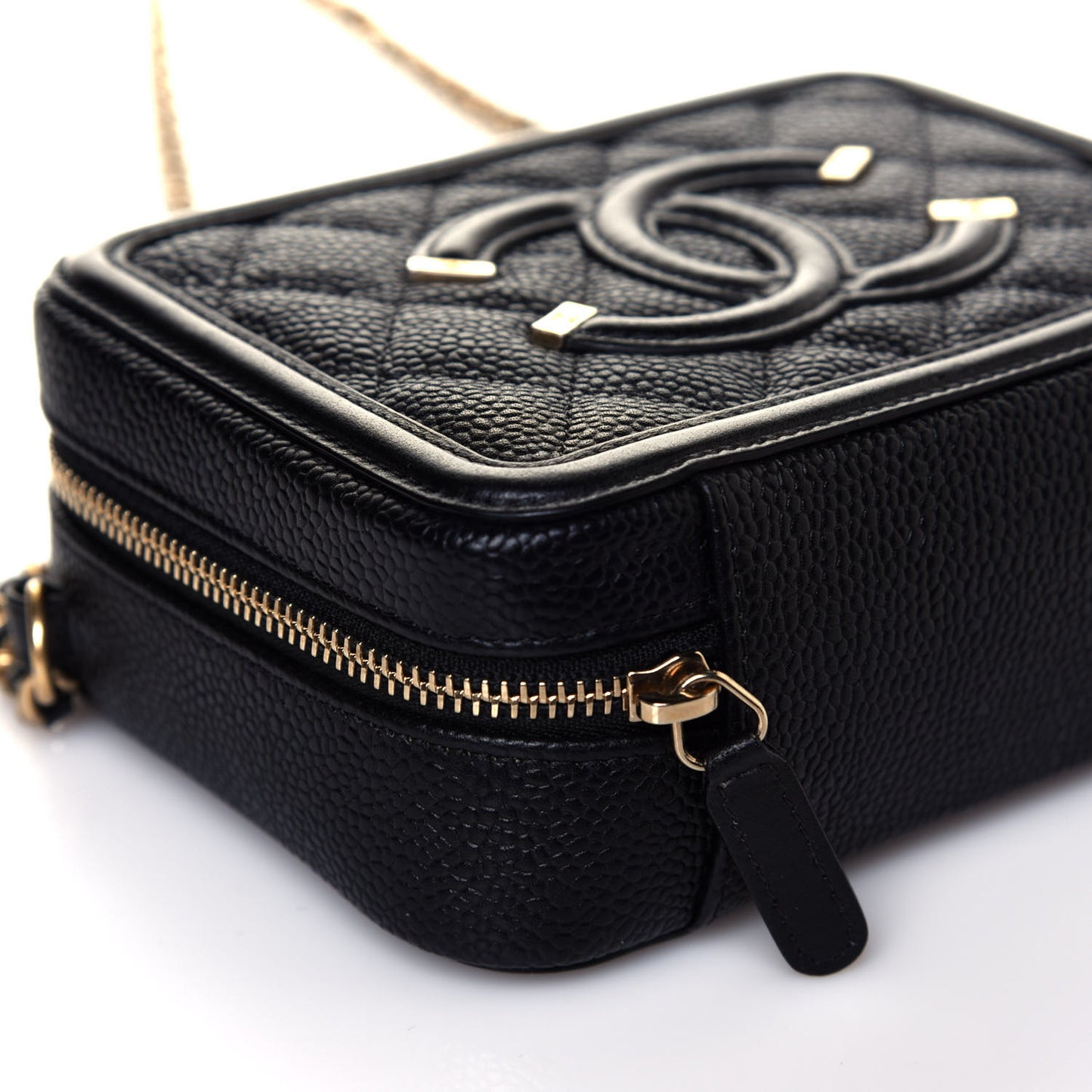 Caviar Quilted CC Filigree Vanity Clutch With Chain Black