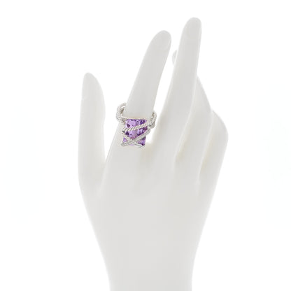 David Yurman Sterling Silver Diamond Amethyst 16mm Cable Wrap Ring 55 7.25 2 of 4
