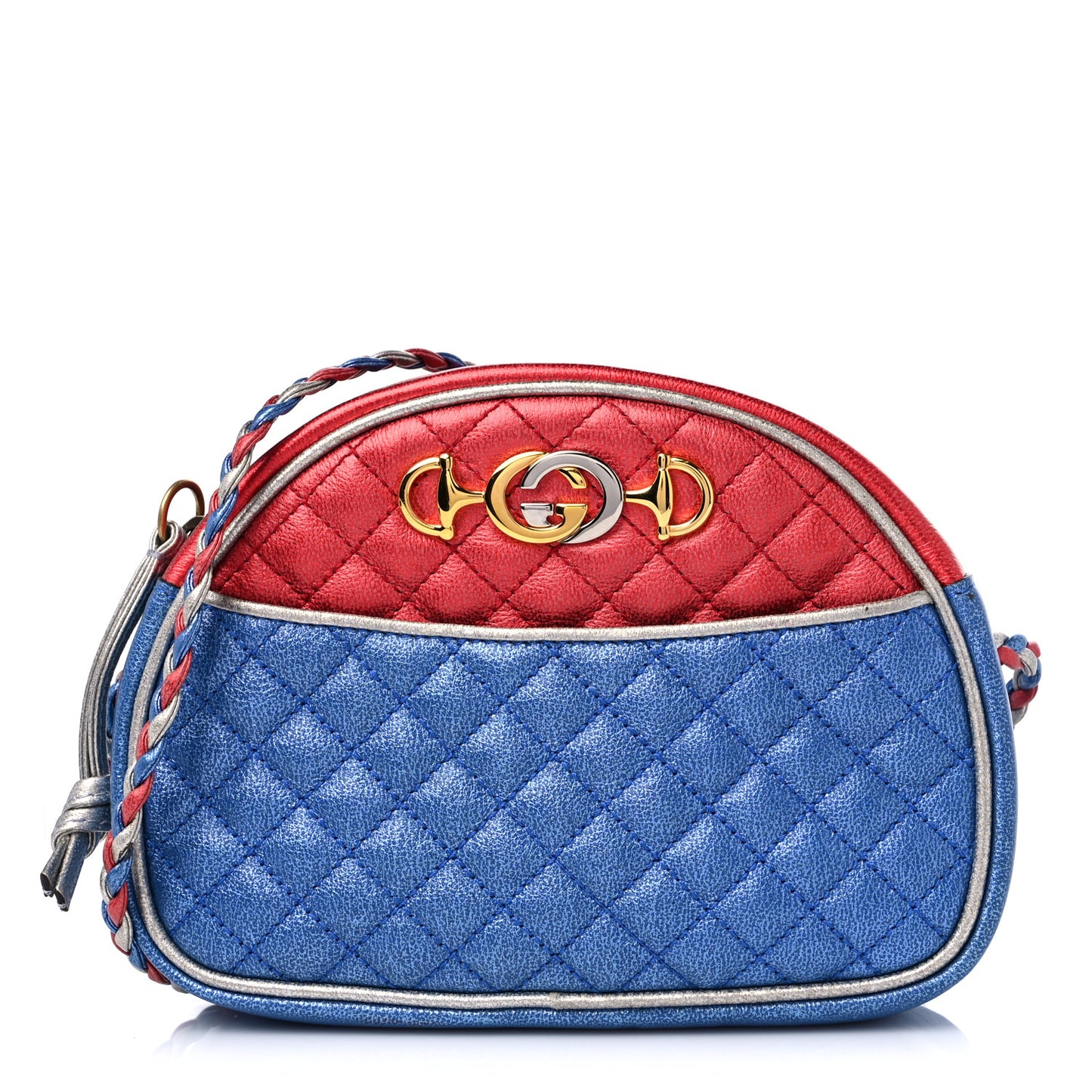 Laminated Nappa Trapuntata Mini Zumi Dome Shoulder Bag Rosso Marine Argento
