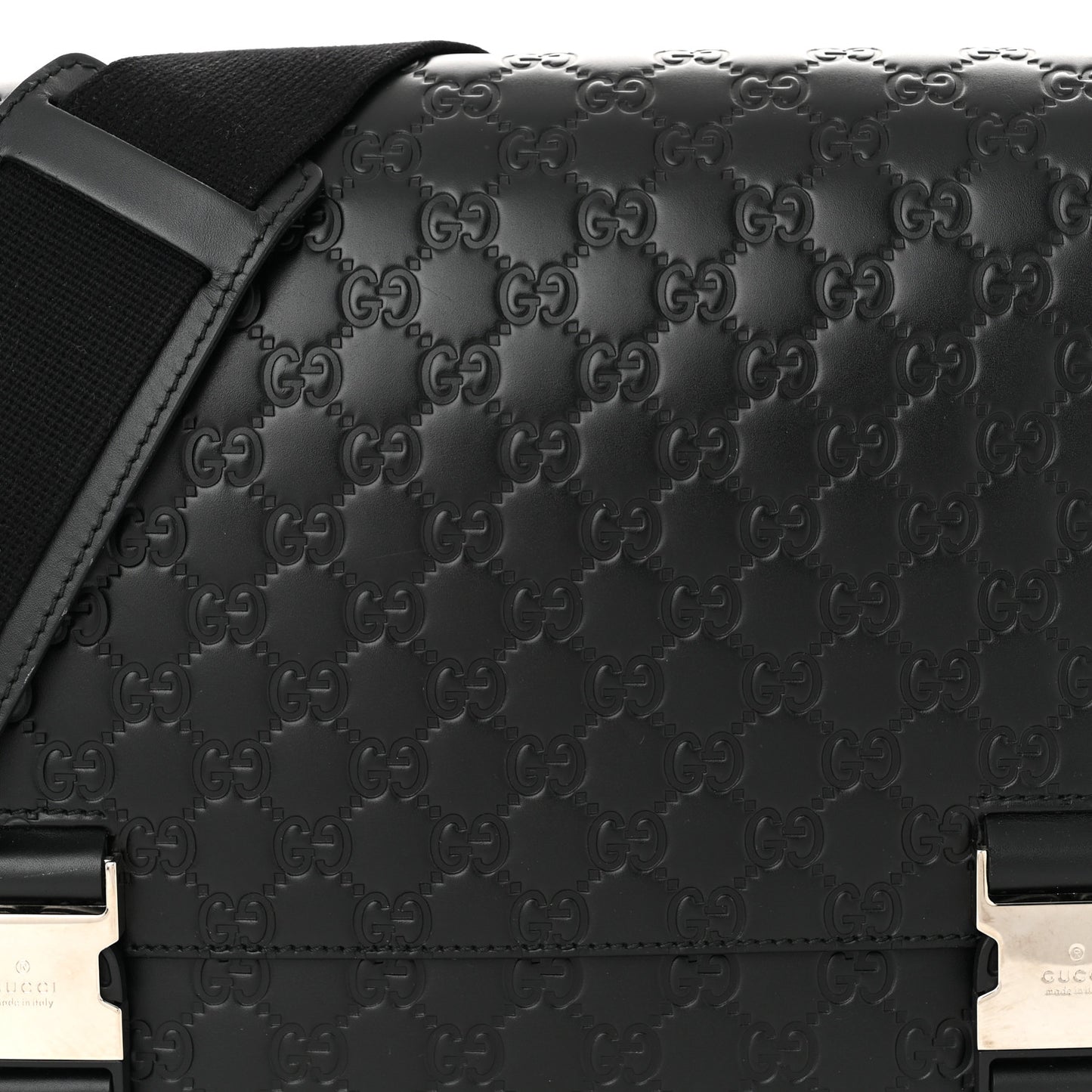 Guccissima Signature Medium Double Buckle Flap Messenger Bag Black
