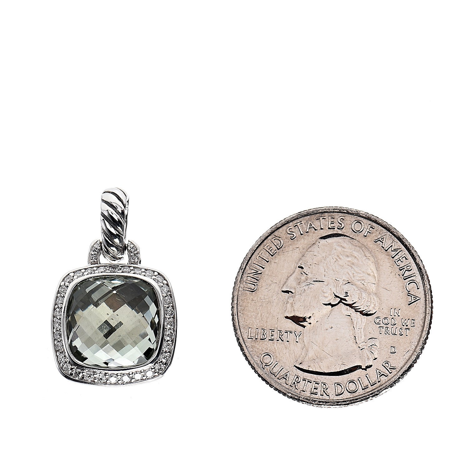 David Yurman Sterling Silver Diamond Prasiolite 11mm Albion Enhancer Pendant 2 of 3