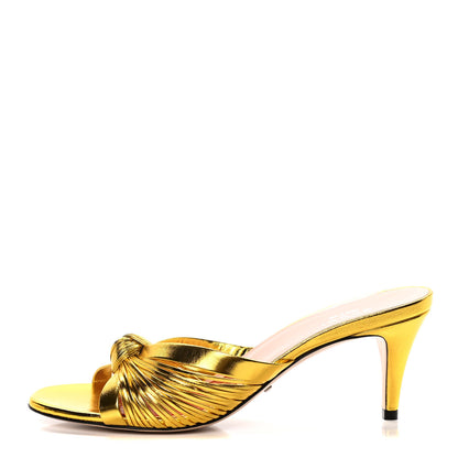 Gucci Metallic Nappa Crawford Knotted Mid Heel Slides 38 Gold 1 of 14