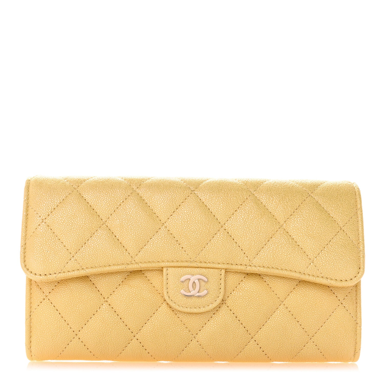 Chanel Iridescent Caviar Quilted Long Gusset Flap Wallet Yellow 1 of 8