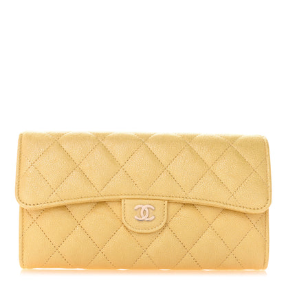 Chanel Iridescent Caviar Quilted Long Gusset Flap Wallet Yellow 1 of 8