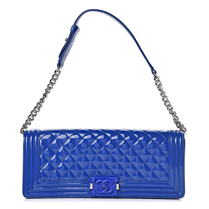 Chanel Patent Calfskin Quilted Plexiglass Boy Clutch With Removable Chain Blue 1 of 14