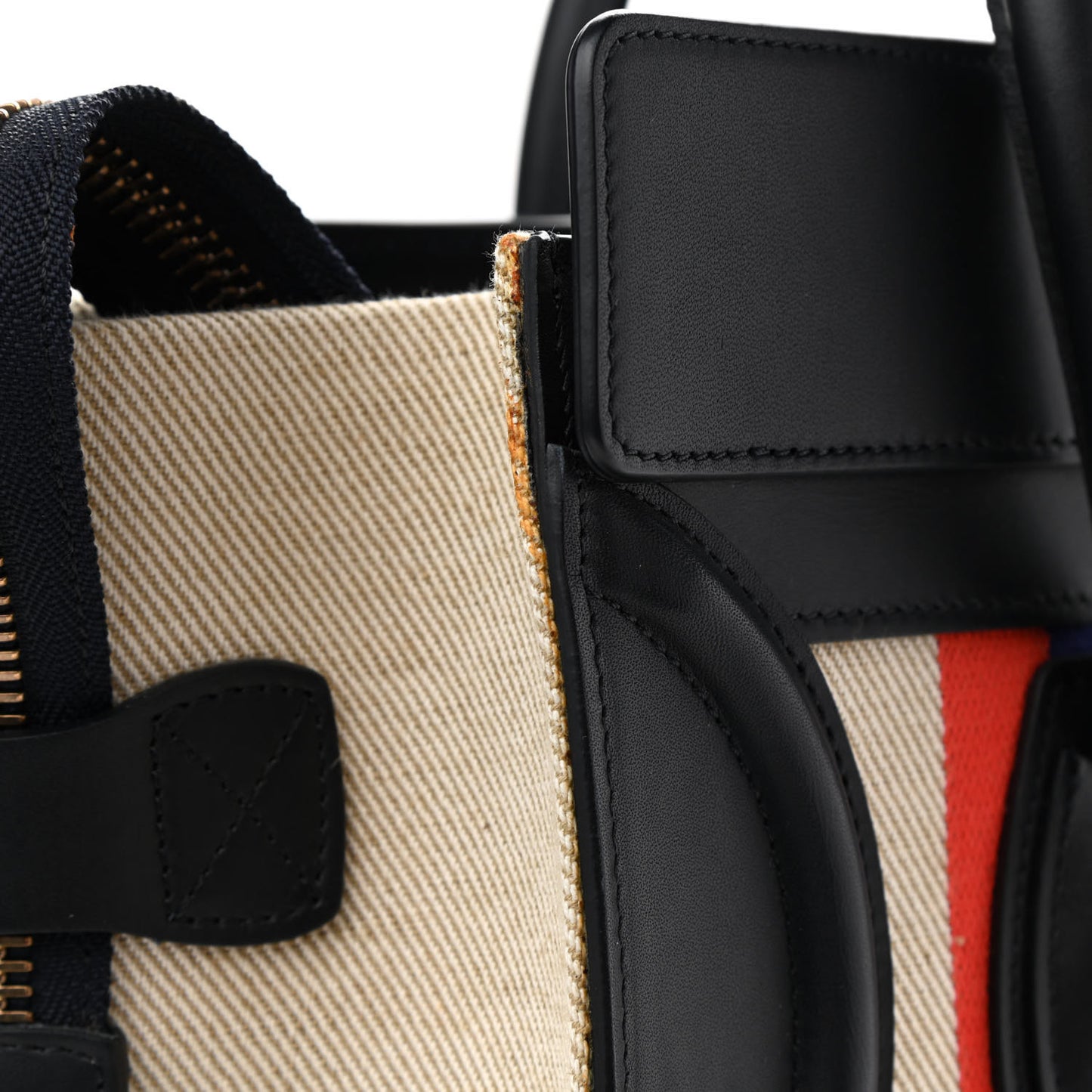 Smooth Calfskin Striped Canvas Micro Luggage