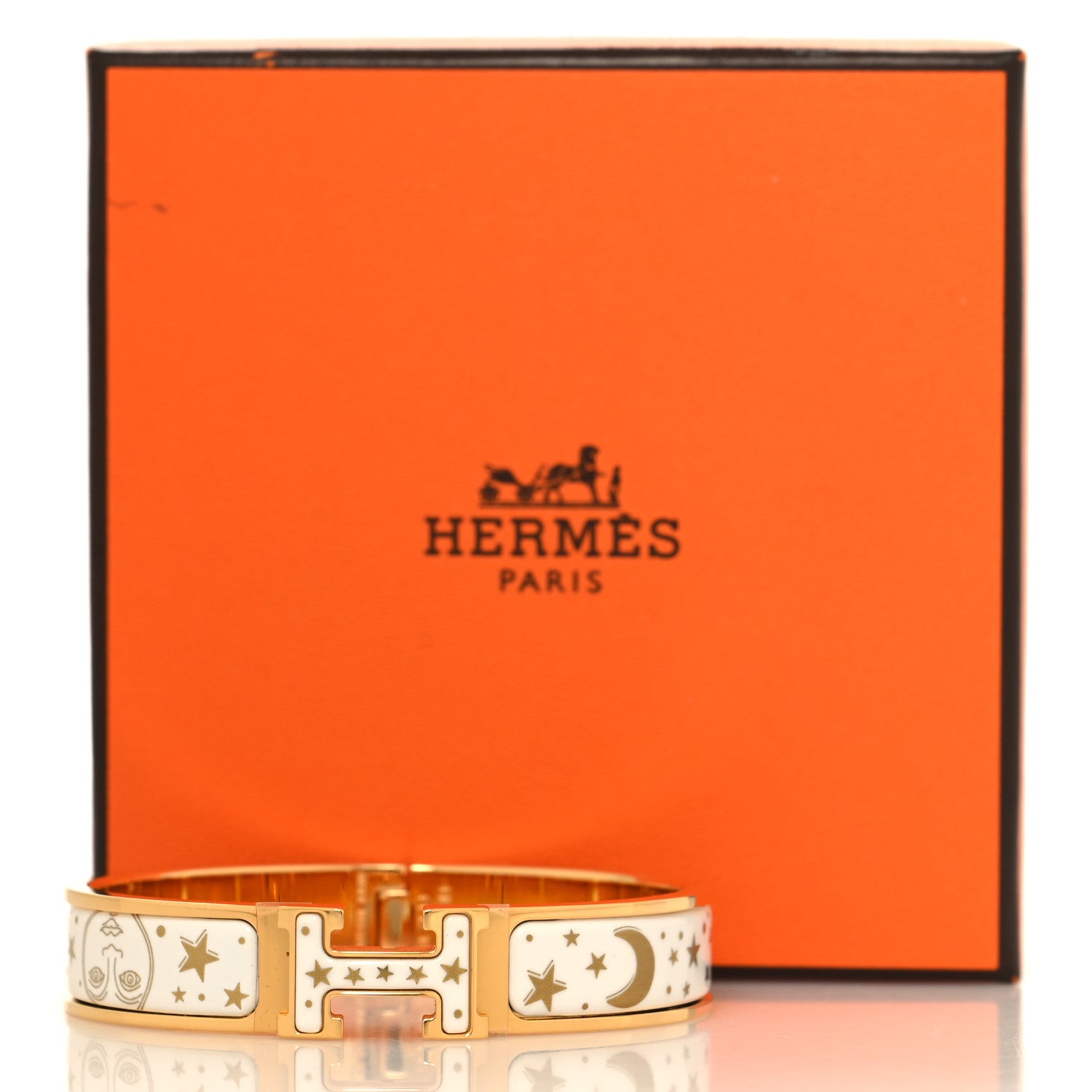 Hermes Enamel Printed Gloria Soli Clic Clac H Bracelet PM Platine White 5 of 5