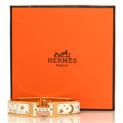 Hermes Enamel Printed Gloria Soli Clic Clac H Bracelet PM Platine White 5 of 5