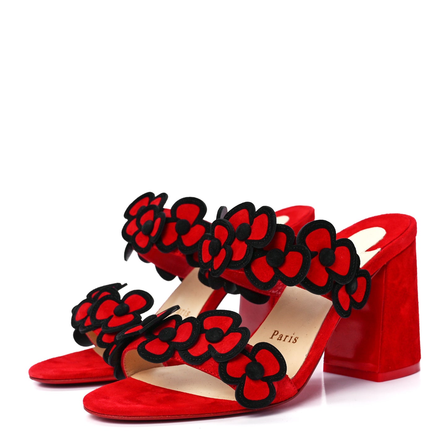 Veau Velours Tres Pansy 85 Slide Sandals 36.5 Red Black