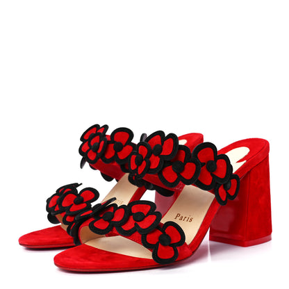 Christian Louboutin Veau Velours Tres Pansy 85 Slide Sandals 36.5 Red Black 3 of 8
