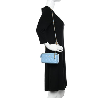 Chanel Lambskin Quilted Pearl Crush Small Vanity Case With Chain Light Blue 2 of 10