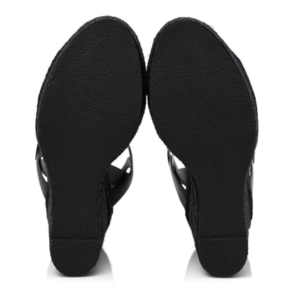 Saint Laurent Calfskin Tribute 95 Platform Espadrille Wedge Sandals 40 Black 5 of 7