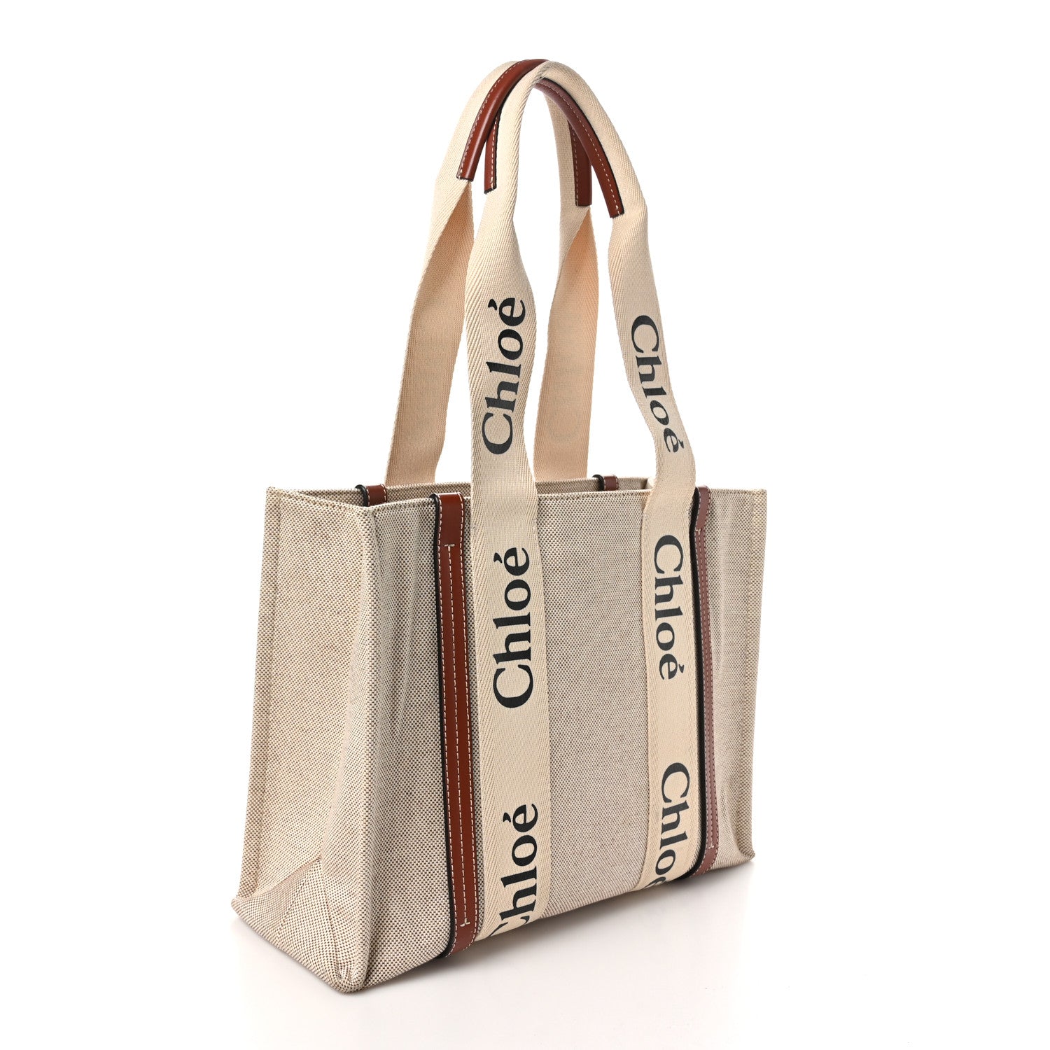 Chloe Cotton Calfskin Medium Woody Ribbon Tote White Brown 2 of 10