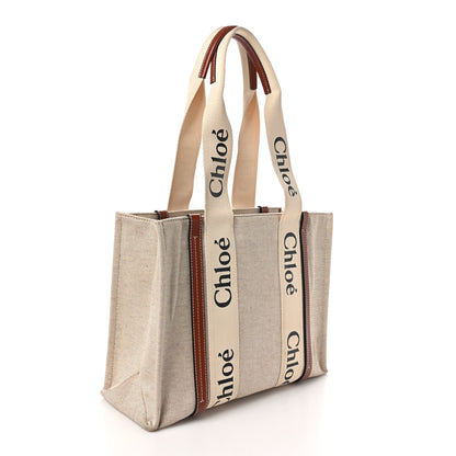 Chloe Cotton Calfskin Medium Woody Ribbon Tote White Brown 2 of 10