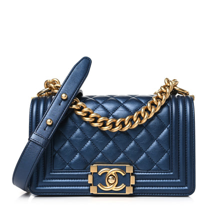 Chanel Metallic Calfskin Quilted Small Boy Flap Blue 1 of 10