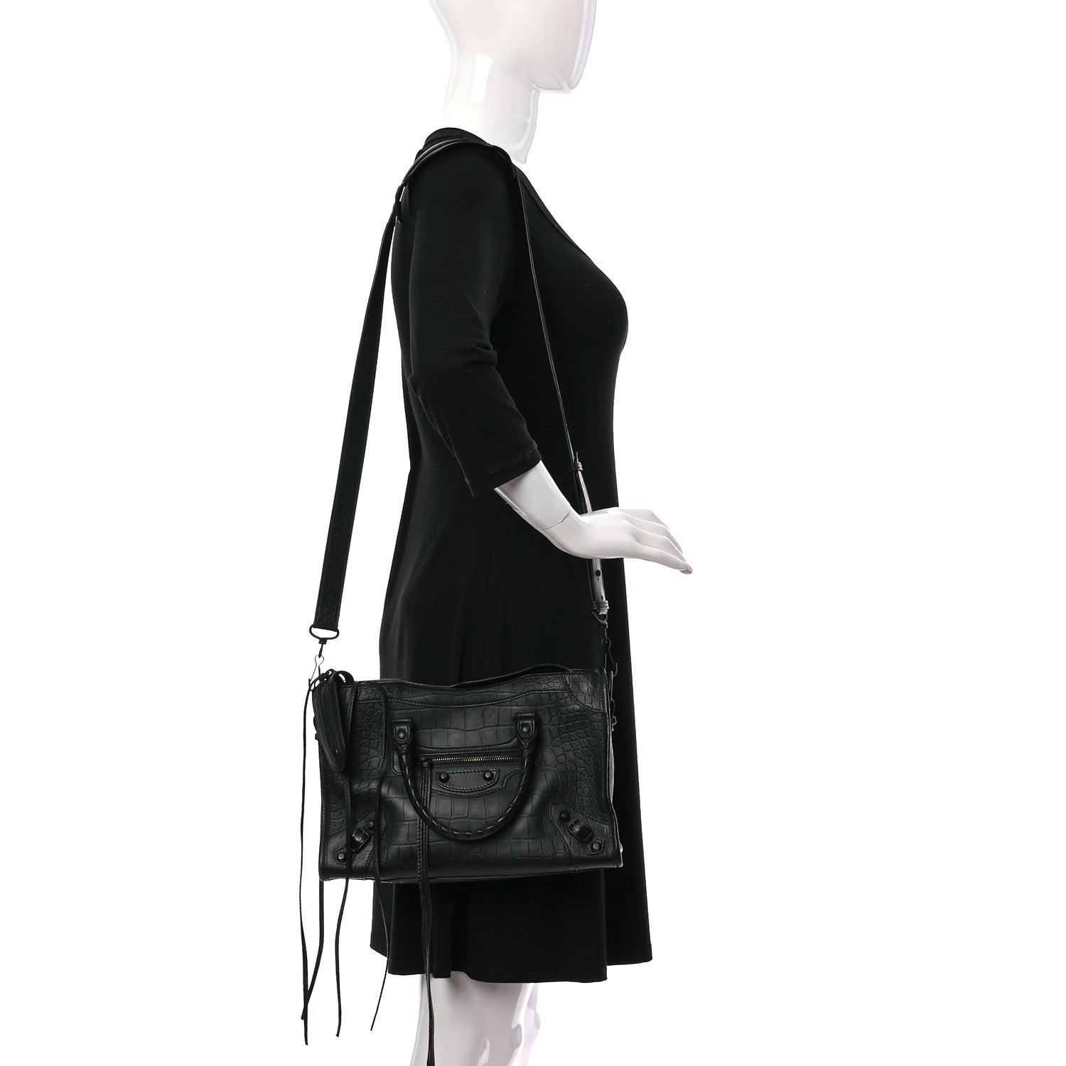 Balenciaga Matte Supple Lambskin Crocodile Embossed Classic Black Hardware S City Black 2 of 14