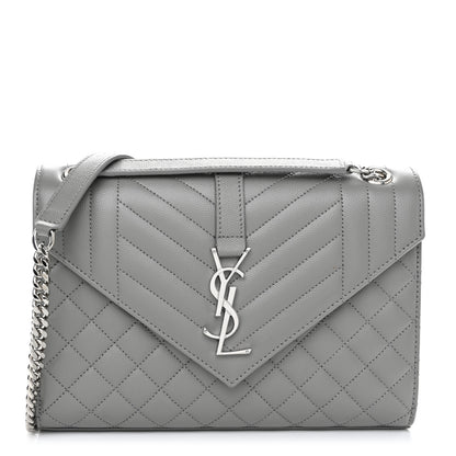 Saint Laurent Grain De Poudre Textured Mixed Matelasse Medium Triquilt Monogram Satchel New Stone 1 of 9