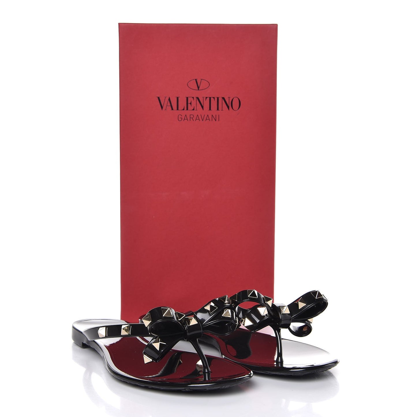 PVC Jelly Rockstud Bow Thong Sandals 38 Black