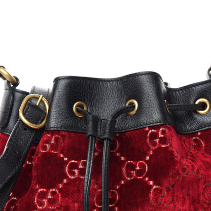 Gucci Velvet GG Monogram Textured Calfskin Web Bucket Bag Red Cipria Black 12 of 12