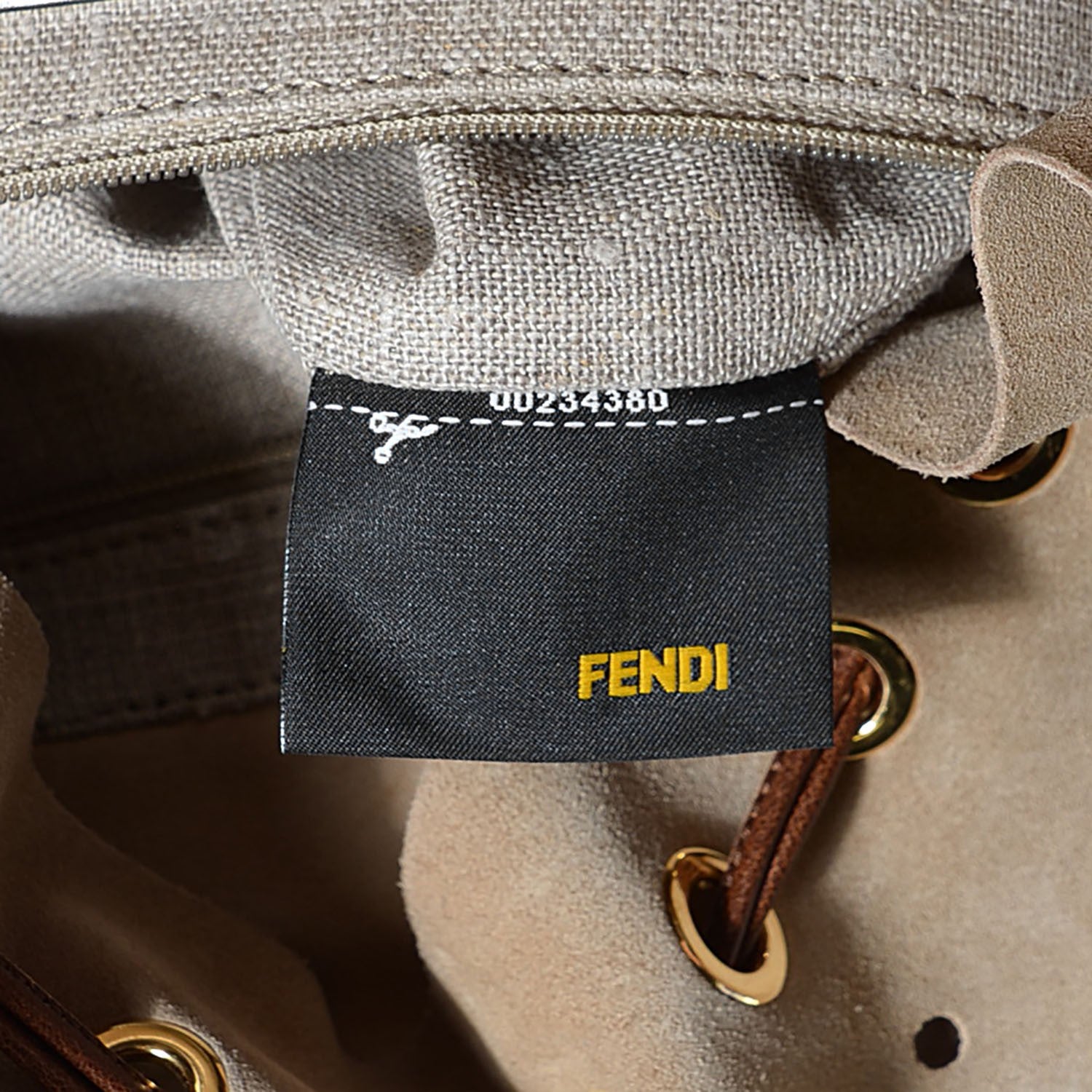 Fendi Linen Calfskin B Fab Drawstring Tote Brown 8 of 10