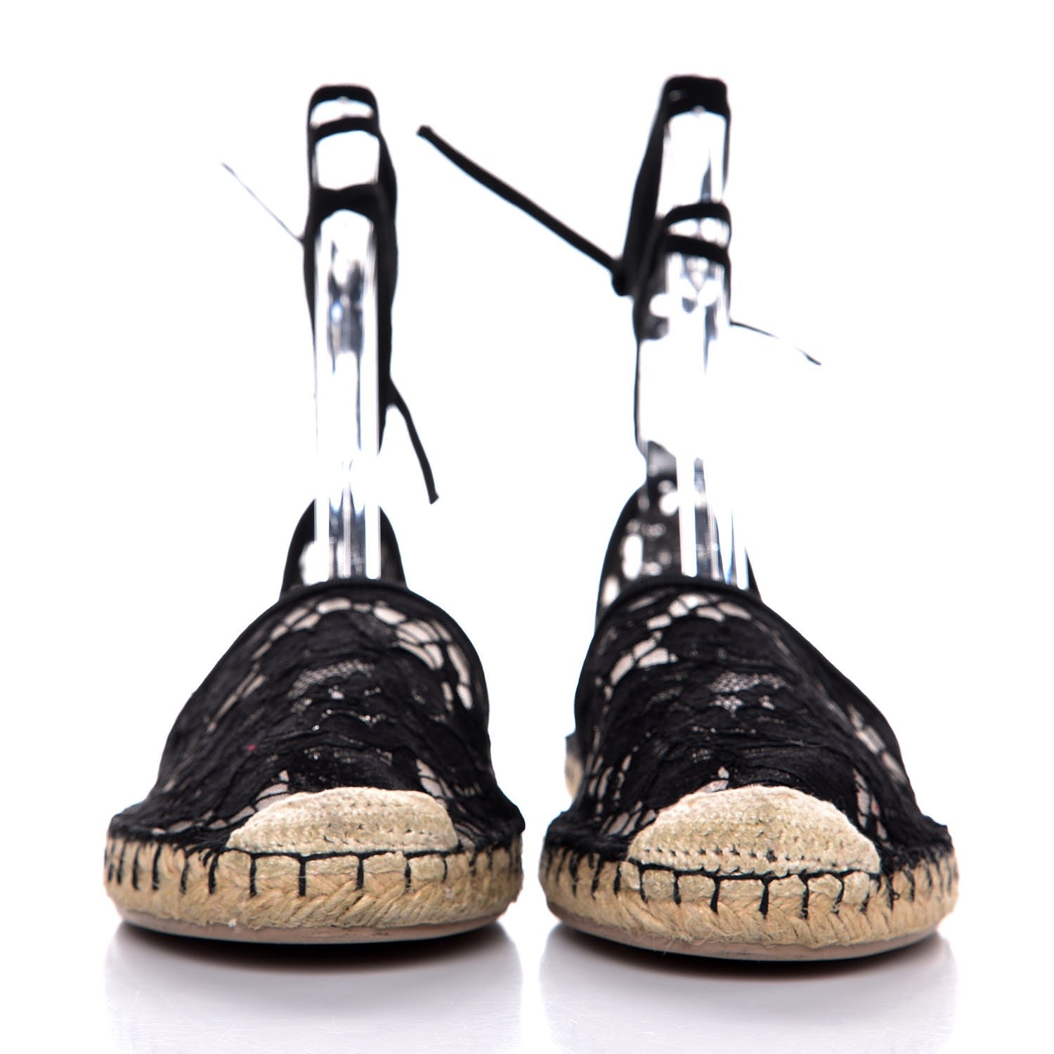 Valentino Garavani Lace Ankle Tie Espadrille Flats 36 Black 2 of 9