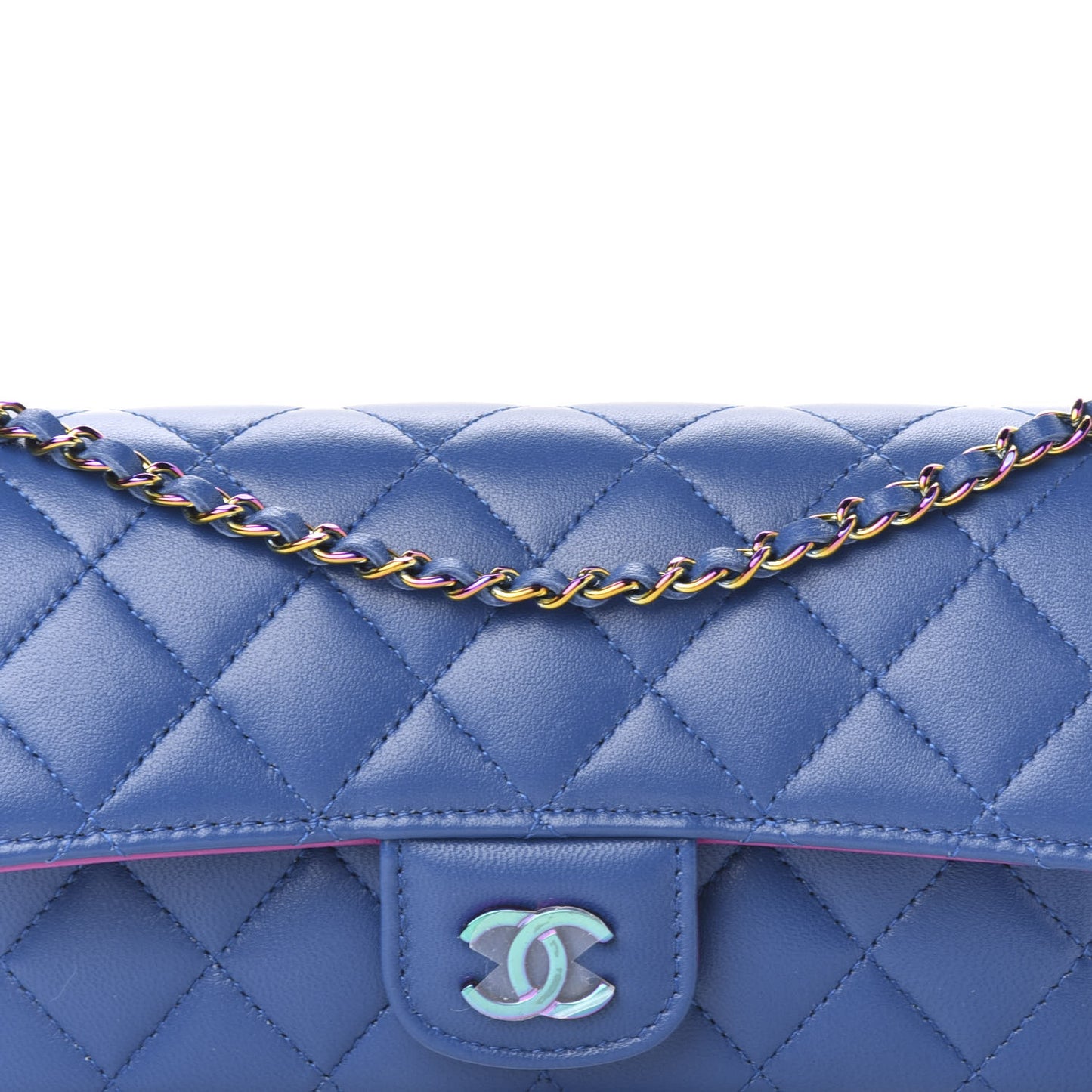 Lambskin Quilted Glasses Case With Chain Blue Purple