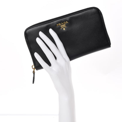 Prada Saffiano Colour Zip Around Wallet Black Peonia 2 of 16