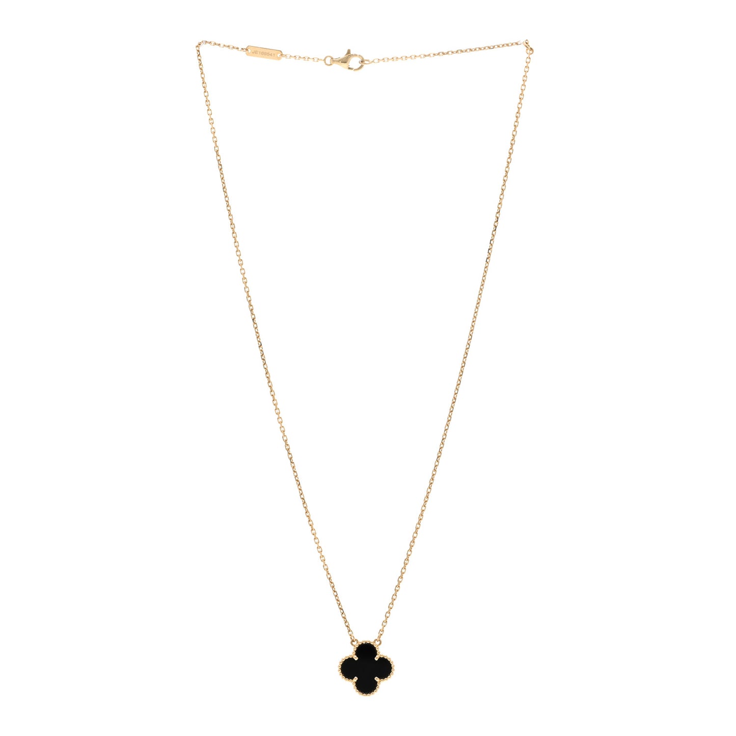 18K Yellow Gold Black Onyx Vintage Alhambra Pendant Necklace
